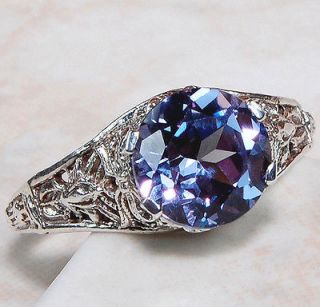 2ct Alexandrite 925 Solid Sterling Silver Art Nouveau Filigree Ring Sz 