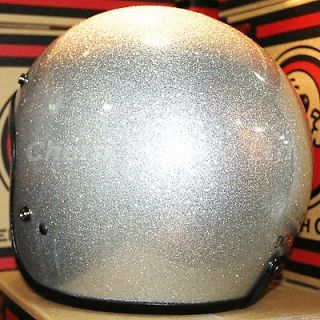 Vintage BIG Metalflake Silver Motorcycle Street Bike Open Face Helmet 
