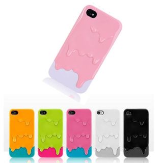 Pink & White 3D Melt Ice Cream Skin Hard Back Case Cover For iPhone 4 