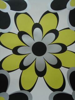   Funky Wallpaper range floral & stripe white black silver lime green