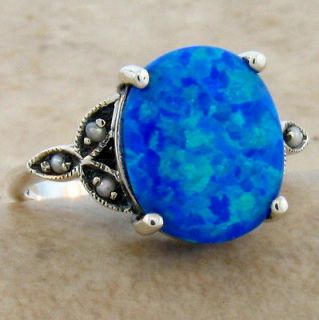 Blue Fire Opal Amethyst Zircon Women Jewelry Gemstone Silver Ring Size 