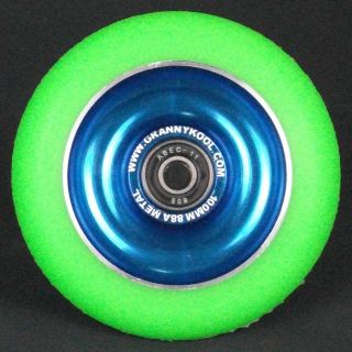 Green White Metal Core Scooter Wheels inc ABEC 11 + Green Grips 