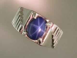 Oval Synthetic Blue Star Sapphire Ring Sterling Silver