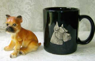 Porcelain Black & Silver Boxer Dog 3D Cup / Mug + Boxer Puppy Figurine