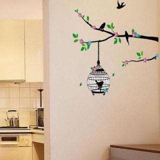   Pink Bird Cage Removable Wall Decals Vinyl Decor Sticker for Room