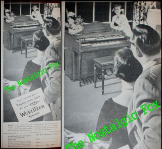 Vtg 1952 Blk/Wht Magazine Print Advertisement~WURLITZER Spinette Home 