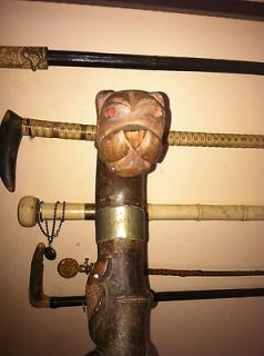 Antique Cane Mastiff Carved Handle w/ Cobra Skillfully Carved around 