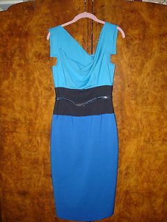 Authentic Black Halo Jackie O Colorblock Blue Sheath Dress 12 Made in 