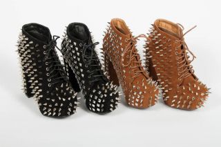   Spiked Platform Ankle Heels/Boots in Black and Camel in Vegan Suede