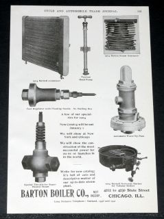 1904 OLD MAGAZINE PRINT AD, BARTON BOILER, STEAM CAR PARTS, BURNELL 