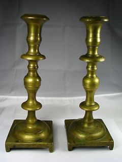 BRITISH SOLID BRASS CANDLESTICKS,PAIR CANDLE HOLDERS,England,c1850s 