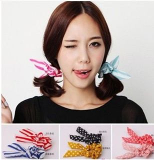   Korean 6 Color Style Rabbit Ear Bow Hair Tie Bracelet Ponytail Holder