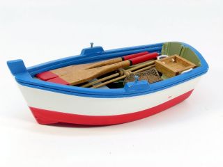 Small wooden model rowing boat, 15cm, choice of 2 colours, nautical 