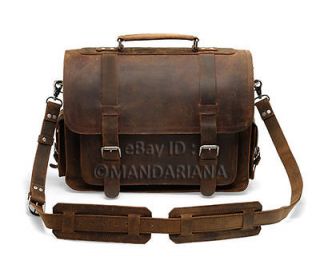 Classic Leather Briefcase Satchel Messenger Laptop Bag Attache Large 