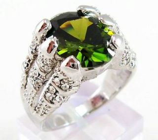 Jewelry Mens Solitare Green Peridot 10KT white Gold Filled Ring Size 