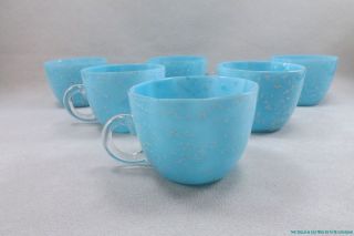   VINTAGE SET OF 6 VENETIAN GLASS BLUE WITH SILVER FLECK PUNCH BOWL CUPS