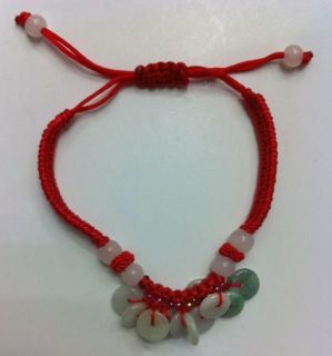 FENG SHUI RED STRING BRACELET WITH JADE COINS FOR GOOD FORTUNE AND 
