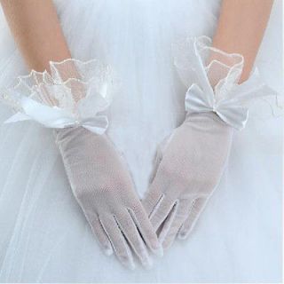 White Satin Fashion Bowknot Style Wedding Bridal Gloves