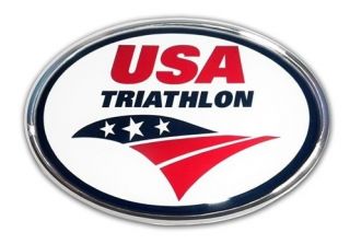 USA Triathlon Colored Metal Auto Emblem Running Race Car Decal 