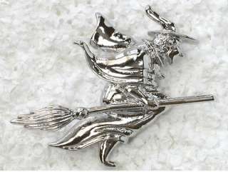 Newly listed UNIQUE SILVER TONE WITCH ON BROOM PIN BROOCH for 