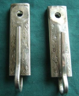 Vtg Lot of 2 Bit Clips Engraved Pattern Silver for Show Bridle Reins 