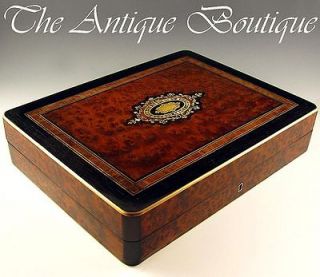   FRENCH BURL WOOD BOULLE INLAY GAME BOX CASKET OX BONE GAMING CHIPS