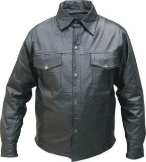   Mens Western Style Black Lamb Skin Leather Shirt / Light Jacket