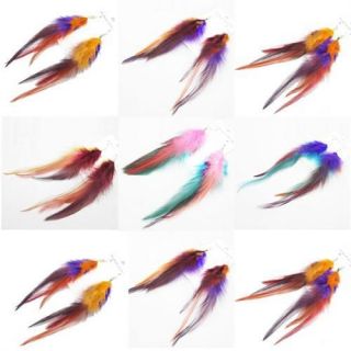 NEW Jewelry Handmade Dangle Eardrop Genuine feathers earrings colors 