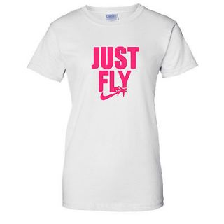 New JUST FLY Ladies T shirt Hip Hop Rap Wiz Khalifa Pink Logo Tee 