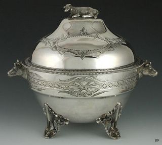 AMERICAN COIN SILVER FIGURAL COW COVERED BUTTER DISH