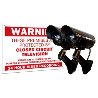 See Decoy Fake Security Cameras with Warning Sign