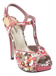 Zelda Paprika Platform Stiletto Heel Sandals Fuchsia Pink Flower 