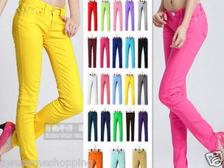 Women Girl Stretch Candy Pencil Pants Casual Slim Skinny Jeans 