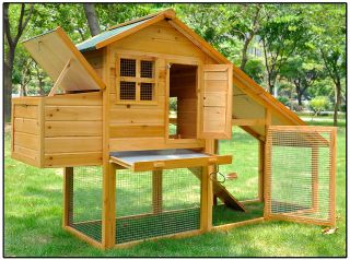   Wood Poultry Cage Nest Box Rabbit Hutch Run Chicken Coop Hen House