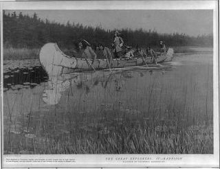 Pierre Radisson,Grose​iller in canoe with Indians,Voyage from Lake 