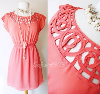 NEW Forever 21 Salmon Pink Cage Cutout Neckline CUTE Summer Casual 