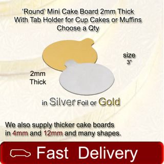 Round Mini Cake Boards 2mm Thick With Tab for Holding Cup Cakes or 