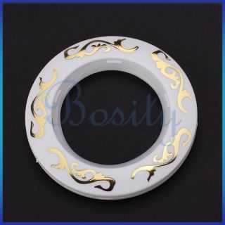 6X Round Plastic Ring for Eyelet Curtain White w Gilding Pattern inner 