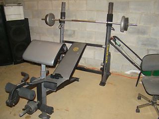 Golds Gym Weightlifting Bench with Leg Attachment and Free Weights