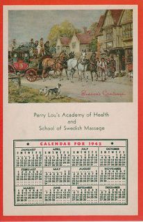 1942 Vintage Calendar CARD Hot Springs Arkansas Swedish Massage Perry 
