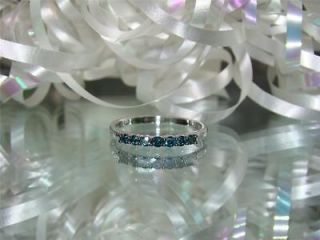 925 7 Stone Caribbean Blue Diamond Band Ring, Size 7