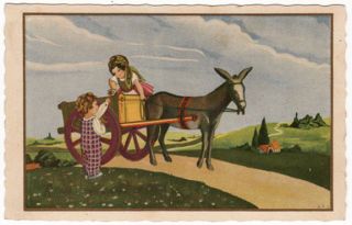 Post Card Gypsy Girl In Italian Cart