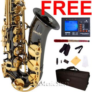Mendini Black Nickel/Gold Alto Saxophone Sax +$39 TUNER