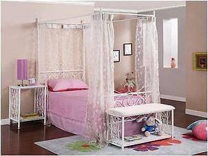 Girls Princess Canopy Bed Set Curtains Kids Child Headboard Footboard 