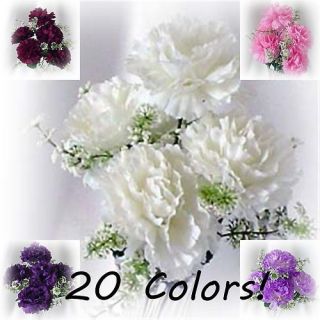 20 COLORS 60 Carnations w/Heather Silk Flowers Wedding