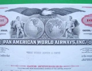   1970s PAN AM AIRWAYS Stock Certificate VIGNETTE wow RED Pan American