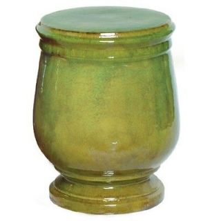 GREEN TUSCAN CERAMIC GARDEN STOOL, Glossy, End or Side Table, Indoor 