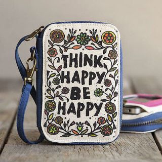  BE HAPPY BLUE FLOWER IPHONE 4S 4 CELL PHONE CASE WRISTLET ID WALLET