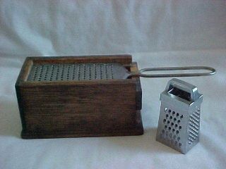 Antique Mini Grater in Wood Box + Free Tiny Grater