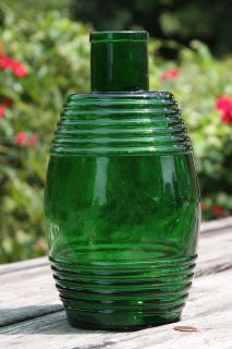 Antique Pickle Jar Bottle Deep Green Embossed Barrel Shaped